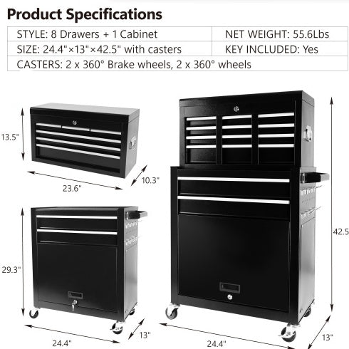 8-Drawer Rolling Tool Chest With Wheels